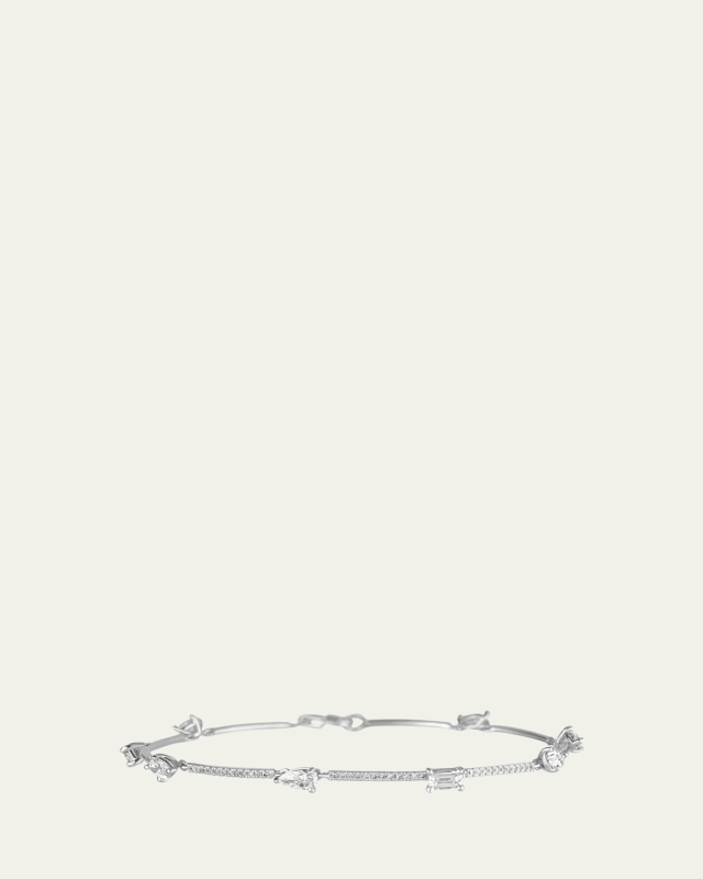 14K White Gold Fancies Curve Link Bracelet with Diamonds, 7"L